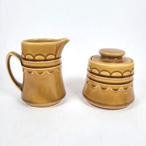 Vtg MCM Coventry Castilian Creamer & Lidded Sugar Bowl Set Golden Honey
